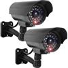 GOMETY 2 pezzi fotocamera Atrappe per esterni, fake telecamera di sicurezza con LED rosso lampeggiante, telecamera CCTV, manichino, telecamera di sicurezza finte, telecamera di sorveglianza, per