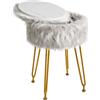 IBUYKE rotondo Faux Pelle Vanity Sgabello con stoccaggio, poltrona di trucco pelosa ottomano, seduta imbottita morbida, sgabelli rotondi poggiapiedi con 4 gambe in metallo, grigio WBD021G