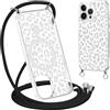 Coalbooliy Magnetica Custodia per iPhone 14 Pro Max 6,7 con Cordino, Case Compatibile con MagSafe Trasparente Aesthetic Leopardo Disegni Cover Protezione con Nero Collana Cellulare Femmina, 06