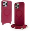 CUZZCASE Cover Compatibile con iPhone 15 PRO Max(6.7),Cover Magnetica[Compatibile con MagSafe],Bumper con Laccio,Regolabile Lanyard TPU Corda Silicone Case-Rosso
