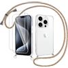 OLEPHY Cover Trasparente con Cordino per iPhone 15 Pro Max 6,7'',Custodia con Regolabile Collana, Protezione Completa [Antiurto] [AntiGraffio] Case con Laccio Tracolla, Oro Rosa