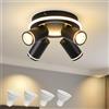 SANSHI Rotonda Faretti da Soffitto Orientabili Interno LED 4 Luce,Faretti da Parete con Inferiore 22W+4x5W,GU10 Lampadario Faretti,Moderna Plafoniera Faretti Bianco Caldo 3000K per Cameretta,Nero