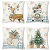 Bonhause Federe per Cuscini Natale Inverno 45 x 45 cm Copricuscini Decorativi Renna Guanti Alberi di Natale Camion Blu Poliestere Federa per Cuscino Divano Letto Casa Decorazione Set di 4