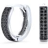 Bling Jewelry Unisex Nero Pave Cz Cubic Zirconia Micro Pave 2 Riga Sottile Huggie Orecchini A Cerchio Per Le Donne Adolescenti Uomini Cubic Zirconia .925 Sterling Silver .30 Diametro