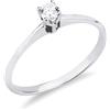 Gioielli di Valenza Anello solitario in oro bianco 18k con diamante di 0.15 ct