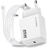 TC-POWER Caricatore USB-C 25W con Cavo 2 m - Caricabatterie Samssuung per Galaxy S25/S24/S23/S22/S21 (Ultra/Plus) - Compatibile con iphone 15/16/17 (Pro/Pro Max) Alimentatore 25W Super Fast Charging da Parete