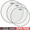 REMO AMBASSADOR CLEAR TRASPARENTE SET PELLI 10" 12" 14" PELLE BATTERIA ACUSTICA