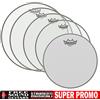 REMO AMBASSADOR CLEAR SET PELLI 12" 13" 16" 22" + 14" SABBIATA PELLE BATTERIA