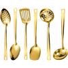 SUNOYA Gold Set di 6 utensili da cucina in acciaio inox, set di posate dorate, utensili da cucina, in acciaio inox, con coltello, forchetta, cucchiaio, cutlery per casa, ristorante, feste
