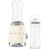 Smeg, Frullatore Compatto PBF01CREU, 2 Livelli di Velocità, Sicurezza Blocco Motore, 2 Bottiglie da 600 ml in Dotazione, Base Antiscivolo, Avvolgicavo Integrato, 300W, Panna