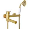 NIUKOMY Retro Rubinetto Vasca da Bagno con Doccetta, Vintage Miscelatore a Parete Vasca da Bagno in Ottone Antico con Girevole a 90° Bocca Lunga e Supporto e 1.5M Tubo