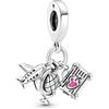 PANDORA Ciondolo in argento 9 con smalto rosa a forma di aeroplano, globo e valigia