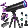 HUGERSTAR Telescopio Astronomico Professionale per Adulti e Bambini, 90/550mm Telescopio Rifrattore Portatile per Principianti con Treppiede Regolabile, Filtro Lunare, Adattatore Telefonico e Borsa