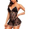 RSLOVE Babydoll Sexy da Donna - Lingerie in Pizzo Trasparente con Schiena Aperta, Négligé Carino e Perizoma per Occasioni Speciali Nero M