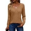Zeagoo Maglione a Maniche Lunghe Elegante con Scollo a V Maglia Traforata Autunnale Casual Marrone Chiaro M