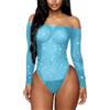 RSLOVE Body Da Donna Sexy Lingerie A Rete Completo Intimo In Pizzo Camicia da Notte Trasparente Azzurro