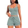RSLOVE Pigiama da donna, set pigiama in pizzo da donna, top e pantaloncini, biancheria da notte sexy, Blu chiaro, XL