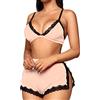 RSLOVE Pigiama Donna Estivo Intimo Sexy Set di Lingerie Pigiami Due Pezzi Rosa Chiaro S