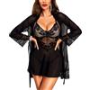 RSLOVE - Camicia da notte sexy da donna in pizzo, babydoll, set di biancheria intima in rete, rosa, L