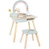 Janod Tavolino da Toilette per Bambina, Tema Unicorno, Gioco d'imitazione, Tavolino da Toilette con Specchio e Sgabello Giocattolo, 10 Accessori, Dimensioni 56,6 x 42,5 x 86,25 cm, da 3 Anni