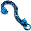 COOLSTEELANDBEYOND Biker Blu Acciaio Braccialetto del Testa di Lupo Franco Link Catena, Barbozzale, Bracciale da Uomo, con Chiusura a Molla