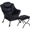 HollyHOME Poltrona con Poggiapiedi Salotto Relax Sedia Camera da Letto Velluto Poltrona da Lettura Comoda in Acciaio, Nero