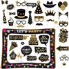 KiKiHong 37 Pezzi Cornice per Foto Compleanno, Oro Nero Photo Booth Kit, Cornice per Selfie, Accessori Fai da Te per Festa