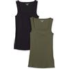 Amazon Essentials Canotta con Scollo Quadrato, vestibilità Aderente Donna, Pacco da 2, Bianco/Grigio Chiaro Puntinato, M