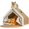 LUNNTE Cuccia per gatti, tenda tiragraffi in sisal | Tenda per gatti 2 in 1, in legno, per interni, tiragraffi, piccola e letto per gatti, 2 piani con palla da gioco