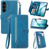 Fertuo Cover per Samsung Galaxy S25 FE, Custodia a Libro in Pelle PU Flip Case con Porta Carte, Chiusura Magnetica e Cinturino [Disegni di Fiori] Portafoglio Interno Silicone Antiurto, Blu