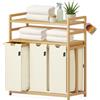 XMHome Cesto portabiancheria rettangolare in bambù a 3 scomparti, 148L | Portabiancheria con doppio ripiano,con sacchetto portabiancheria rimovibile, per bagno, camera da letto e lavanderia,Beige