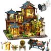 TOPBSFARNY Kit per casa delle bambole in legno 3D assemblato fai da te in miniatura in stile cinese con musica, creatività, regalo di compleanno di Halloween (senza copertura antipolvere)