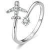 IMINI Anello in argento Sterling 925 a forma di aereo per donne e ragazze, regolabile, estensibile, aperto, comodo, delicato, carino, gioielli di volo, regalo di souvenir