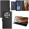 Pollachi Fondina Cover per Xiaomi Redmi Note 15 Pro Custodia Protettiva in Pelle per 9 Cartes con 1 Vetro Temperato Similpelle Cover Pieghevole con Portafoglio Porta Carte [9 Scomparti]-Nero