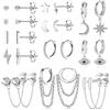 JeweBella 12Paia Piccoli Orecchini Donna Set Mini Orecchini a Cerchio Pendenti con Catena Acciaio Inossidabile Orecchini Stella Luna Ipoallergenico Zircone Orecchini Malocchio Set Oro/Argento