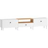HOMCOM Mobile TV, mobile per televisore fino a 228,6 cm con 2 ante ribaltabili, cassetto, 200 x 35 x 45 cm, bianco | Aosom Italy