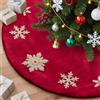 Lanpn Albero di Natale Gonna Copertura di Base Velluto Pannello Esterno Piccolo Fiocco di neve Ricamati Copertura della Base per Albero di Natale Decorazione Natalizia (Rosso, 60cm)