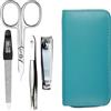 SONNENSCHEIN by Hans Kniebes Set per manicure, 4 pezzi, custodia da viaggio, forbici, tagliaunghie, lima per unghie e pinzette, custodia in vera pelle di agnello nappa - manicure e pedicure (turchese)
