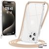 Coiwxmoi Cover con Cordino per iPhone 15 Pro Max 6,7, Trasparente Custodia con Laccio Tracolla Cellulare Girocollo Collana Morbido Silicone TPU Antiurto AntiGraffio Protettiva Case, Cachi