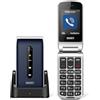 SAIET VANTO Cellulare per Anziani Facile da Usare, Telefono a Conchiglia con Base di Ricarica, Display 2.4 a Colori, Tasti Grandi Retroilluminati e Tasto SOS - Memoria fino a 16 GB - Colore Blu