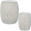 DRW Set di 2 sgabelli rotondi in metallo dorato e bianco 46 x 41 x 41 cm