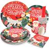 PARTY GO 125 Pezzi Piatti Natalizi Usa e Getta, Piatti Carta e Bicchieri Tovaglioli Natalizi Motivo Babbo Natale Rosso Stoviglie Monouso per Feste Servizio da 25 Persone