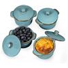 HENXFEN LEAD Mini Casseruole in Gres, Stampi per Soufflé da 230 ml con Coperchio, Set di 4 Piccoli Crème Brûlée Ramekins, Blu Reattivo