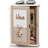 Optyuwah Cassetta portachiavi in legno con foglie, perline di legno e filo di cotone, 6 ganci per chiavi, organizer da parete per ingresso, corridoio, ufficio, L bianco
