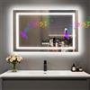 LUVODI Bluetooth Ora Data Specchio Bagno Led Luce Antiappannamento 80x60cm 3000K-6000K Dimmerabile 3 Colori Luce Funzione Memoria Specchio in Resina Specchio Retroilluminato Bagno