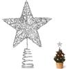 GXFCING Puntale per Albero di Natale, Piccola Punte Stella Argentata 3D Metallizzata Glitterata, Decorazione a Stella Albero di Natale, 15 x 12 cm (argento, S)