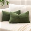 Sungeek 2 Pezzi Federe Cuscini 30x50 in Morbido Velluto a Coste, Fodere per Cuscini Decorativi con Motivo a Strisce e Patchwork Croce Copricuscini Cuscino per Divano Letto Soggiorno, Verde Oliva