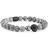 Akitsune Bracciale Regis Pearl - Bracciale Donna Uomo Perline Leone - Nero Opaco - Pietra Mappa Bianca - 20cm