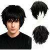 Pwsap Parrucca Uomo Parrucche Corta Nera,Moda Uomini Corto Capelli Nera Corta Parrucca Ragazzo con Cuffia Parrucca Regolabile per Cosplay Halloween Carnevale Anime