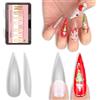NOVO OVO Long XL Sharp - Set di 224 punte per unghie finte a spillo, extra lunghe spesse, in gel morbido con doppio opaco, copertura completa per unghie finte fai da te, 16 misure, 224 pezzi